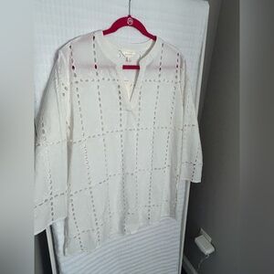 Elegant White Eyelet Women's Beach Cover Up/Top